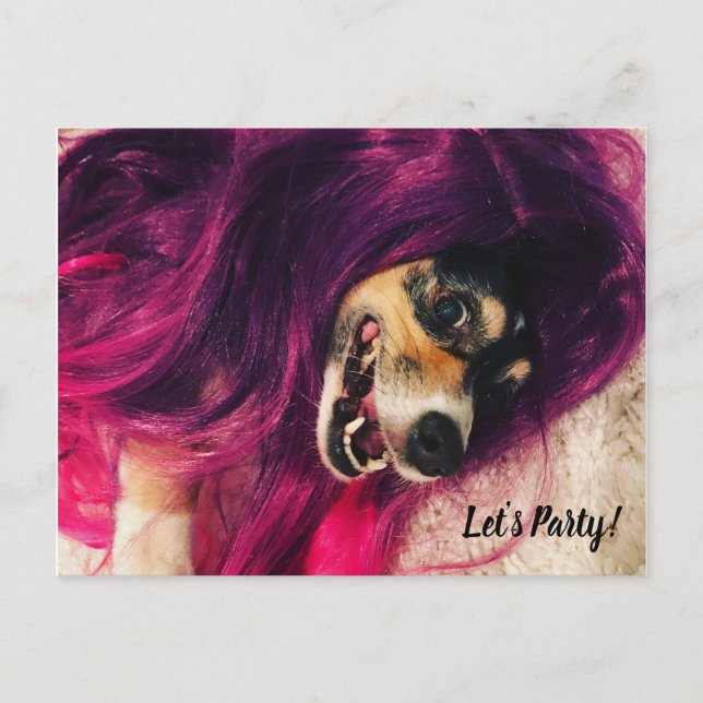 Funny 80s Punk Rock Corgi Dog Party Invitation Postcard (Front)