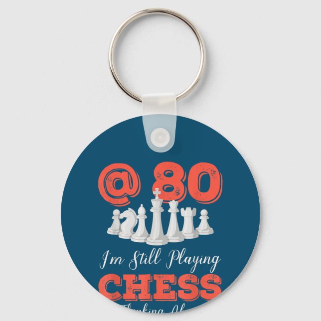 Funny 80th Birthday Gift - 80 Year Old Chess Queen Key Ring (Front)