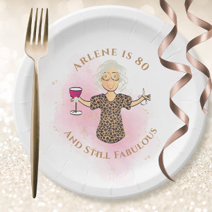 Funny 80th Birthday Gold Pink 80 and Fabulous  Paper Plate