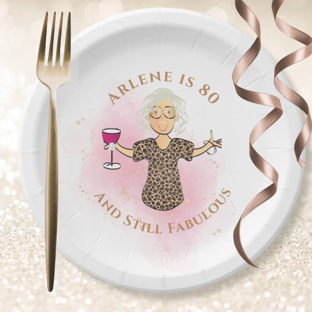Funny 80th Birthday Gold Pink 80 and Fabulous  Paper Plate (Creator Uploaded)