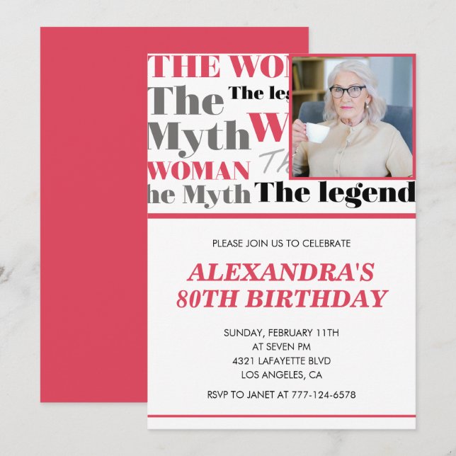 Funny 80th birthday invitation Photo Myth Legend (Front/Back)
