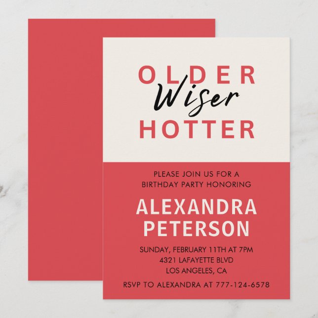 Funny 80th birthday invitations Older Wiser Hotter (Front/Back)