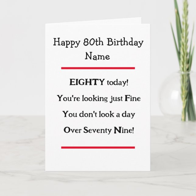 Funny 80th Birthday Verse Birthday Card (Front)
