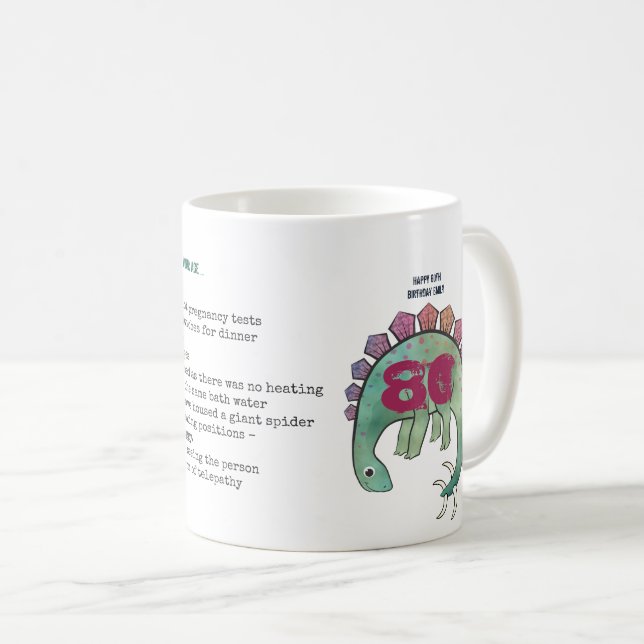 Funny 80th Personalised 'When I was Your Age' Dino Coffee Mug (Front Right)