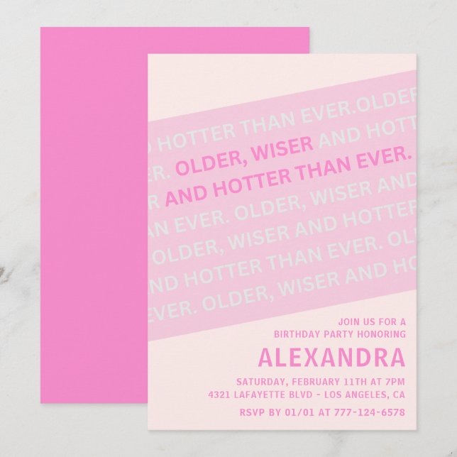 Funny 81st birthday invitations Older Wiser Hotter (Front/Back)