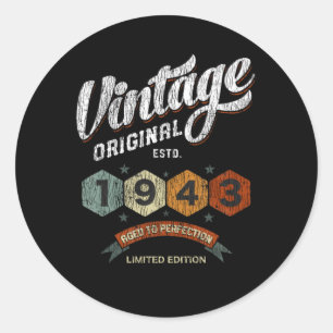 Funny 82 Year Old 1943 Vintage 82nd Birthday Gift Classic Round Sticker