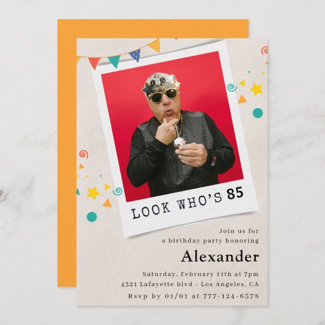 Funny 85th birthday invitations Men Fun Photo (Front/Back)