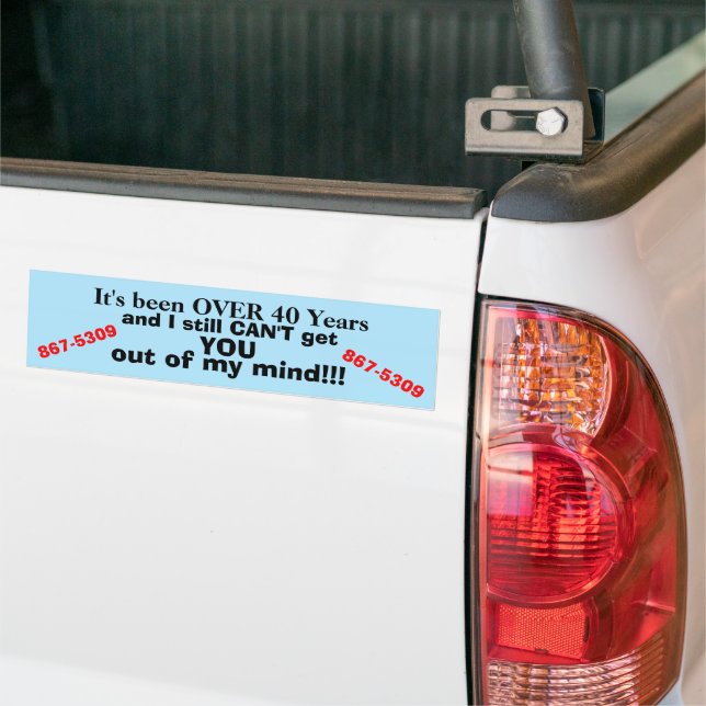 Funny 867-5309 Generic Music Blue Red Bumper Sticker (On Truck)