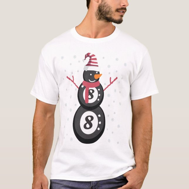 Funny 8 Ball Pool Snowman Christmas New Year Gift T-Shirt (Front)