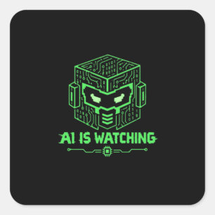  Funny 8-Bit Pixel Robot AI Is Watching Retro Game Square Sticker