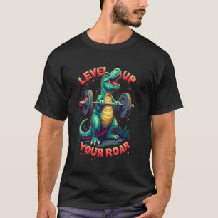 Funny 8 bit Retro Gamer Roar Dinosaur Gym Workout T-Shirt