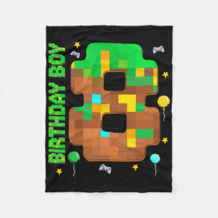 Funny 8th Birthday Pixel Game Birthday Boy 8 Year  Fleece Blanket