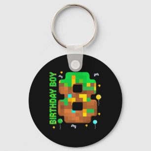 Funny 8th Birthday Pixel Game Birthday Boy 8 Year  Key Ring