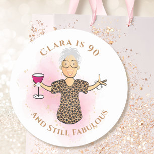 Funny 90 and Fabulous Cartoon 90th Birthday Sassy  Classic Round Sticker