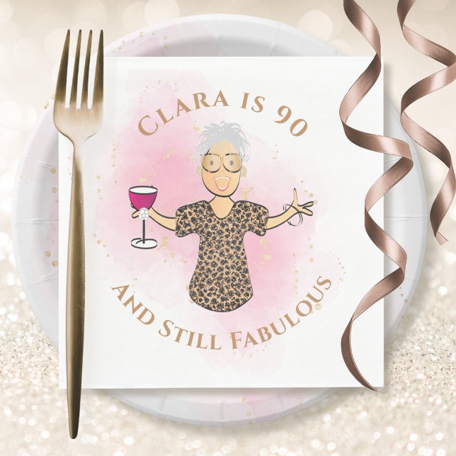 Funny 90 and Fabulous Gold Pink Fun 90th Birthday Napkin (Creator Uploaded)