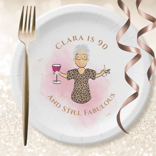 Funny 90th Birthday Gold Pink 90 and Fabulous  Paper Plate (Creator Uploaded)