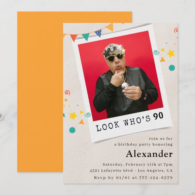 Funny 90th birthday invitations Men Fun Photo (Front/Back)