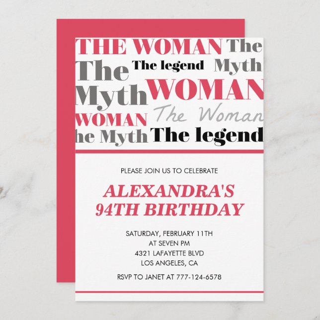  Funny 94th birthday invitations the Myth Legend (Front/Back)