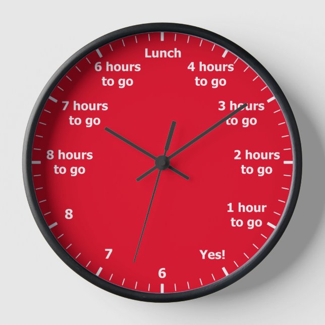 Funny 9 to 5 Work Hour Countdown Red Office Clock (Front)