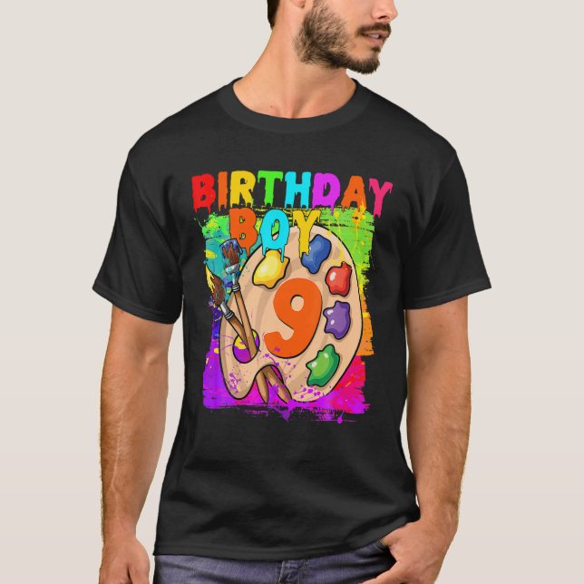 Funny 9Th Birthday Boy Art Painting B-Day 9 Year O T-Shirt (Front)