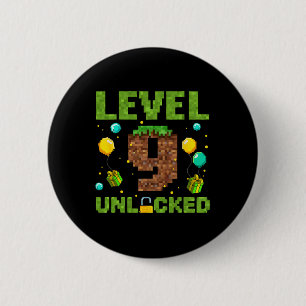 Funny 9th Birthday Boy Gamer Level 9 Unlocked Pixe 6 Cm Round Badge