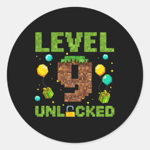 Funny 9th Birthday Boy Gamer Level 9 Unlocked Pixe Classic Round Sticker