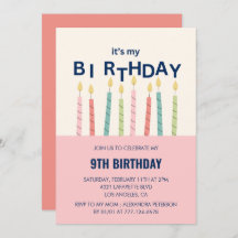 Funny 9th birthday invitations Birthday Candle