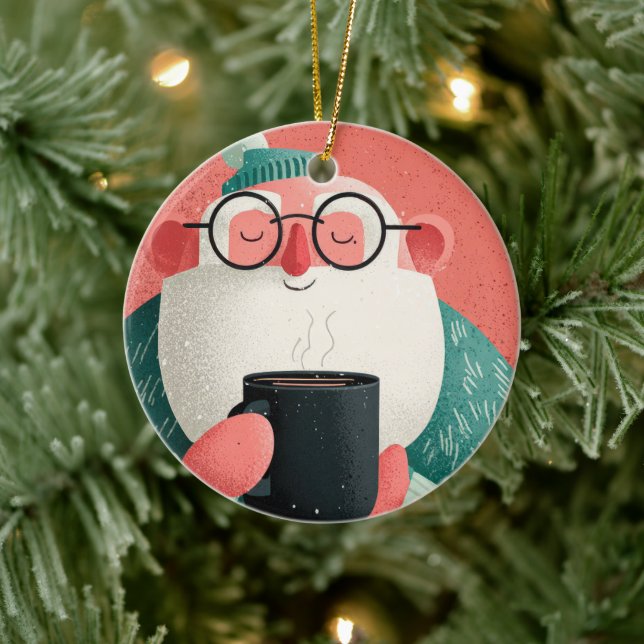 Funny A Cheerful Man With Glasses Happy Holiday  Ceramic Tree Decoration (Tree)