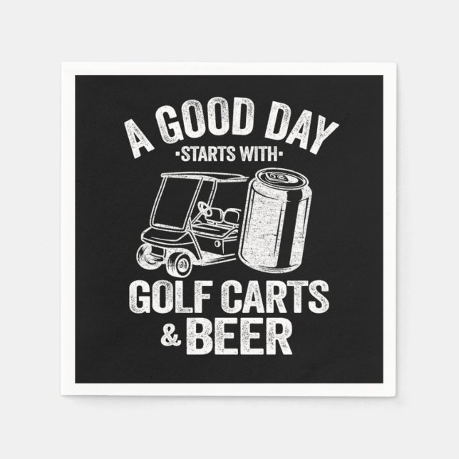 Funny A Good Day Starts With Golf Carts Beer Napkin (Front)
