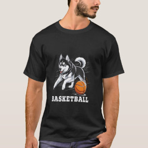 Funny A Husky Playing A Basketball Shoot Court Pla T-Shirt
