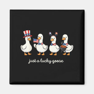 Funny A Lucky Goose Patriotic 4th July Cute Duck Magnet