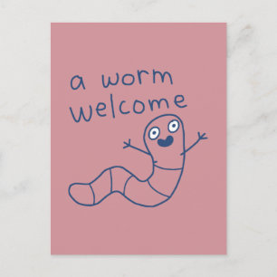 Funny A Worm Welcome Cute Punny Earthworm Doodle Postcard