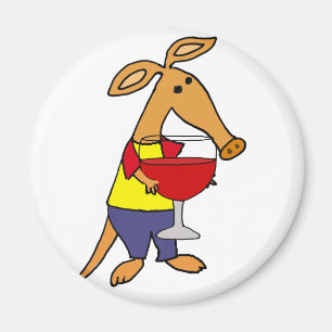 Funny Aardvark Drinking Red Wine Cartoon Magnet