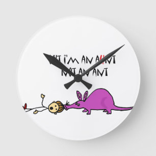 Funny Aardvark Eating Aunt not ant cartoon Round Clock