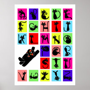 Funny ABC Black Cat Alphabet Poster