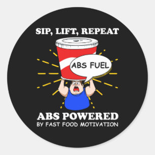 Funny Abs Exercise Fast Food Gym Workout Bodybuild Classic Round Sticker