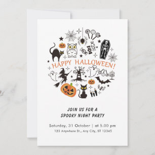 Funny Abstract Black And White Spooky Halloween Invitation