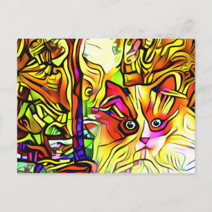 Funny Abstract Cat Graffiti Cartoon Postcard