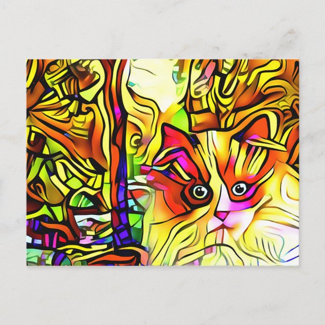 Funny Abstract Cat Graffiti Cartoon Postcard (Front)