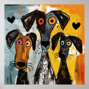 Funny Abstract Dogs Poster