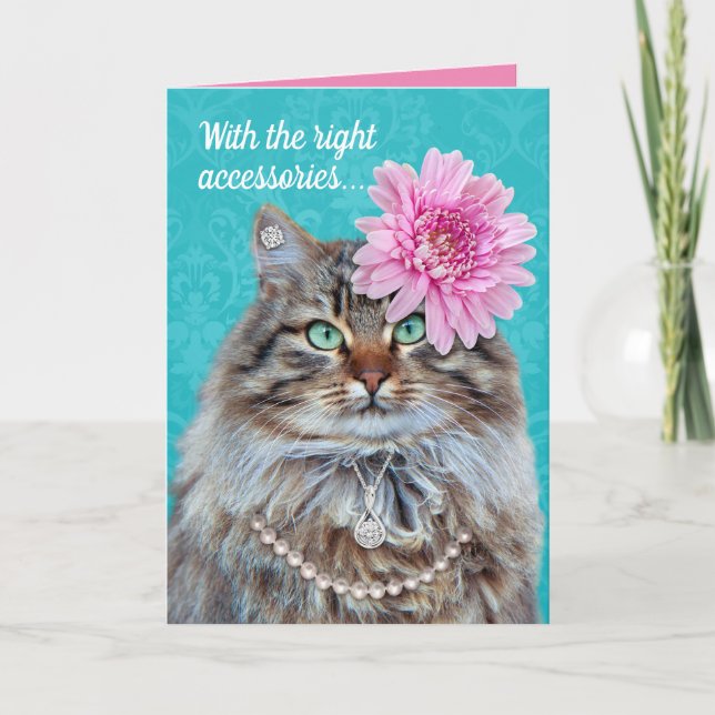 Funny Accessorised Cat–No One Will Notice Whiskers Card (Front)