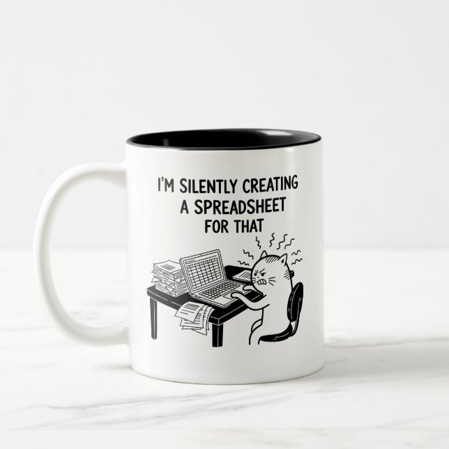 Funny Accountant Cat Stressed Meme Mug (Left)