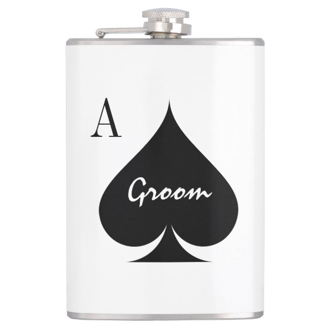 Funny Ace of spades wedding flask for groom (Front)