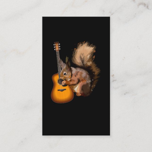 Funny Acoustic Guitar playing Squirrel Business Card (Front)