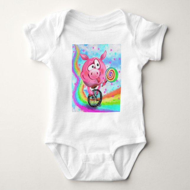 Funny Acrobat Pig Baby Bodysuit (Front)