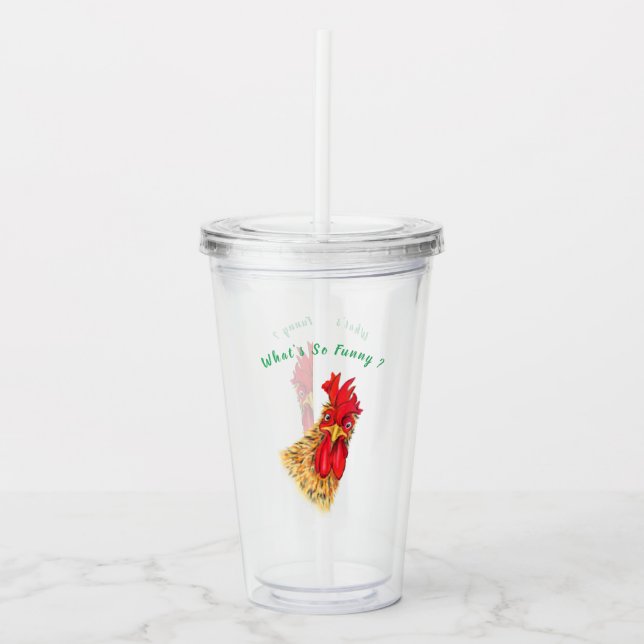Funny Acrylic Tumbler Playful Surprised Rooster (Front)