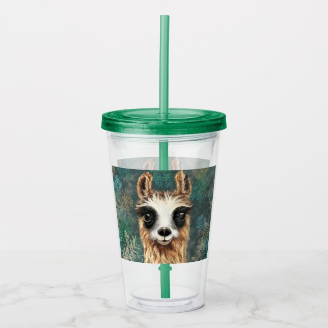 Funny Acrylic Tumbler with Curious Baby Alpaca (Front)