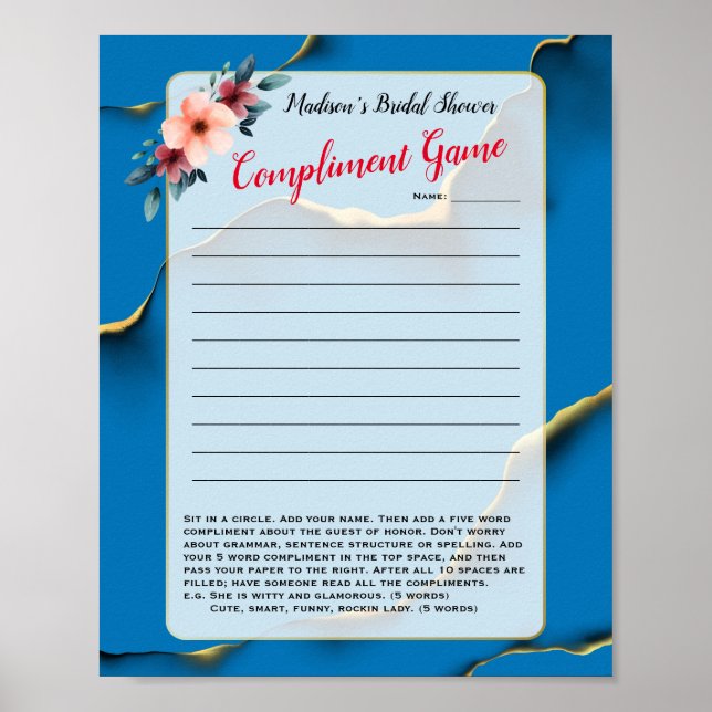 Funny Ad-Lib / Compliment Game Bridal Shower  Poster (Front)