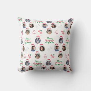Funny Add Family Member 4 Photos Collage Santa Hat Cushion