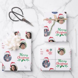 Funny Add Family Member 4 Photos Collage Santa Hat Wrapping Paper Sheet